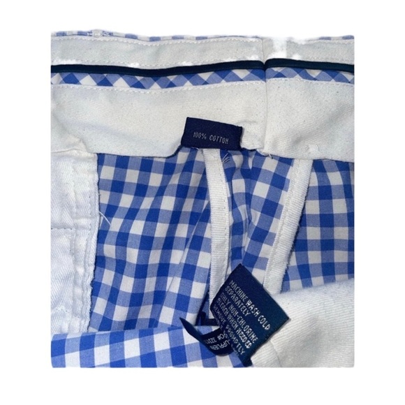 POLO GOLF Ralph Lauren Cotton Blue/White Gingham Flat Front Shorts Size 36 - Picture 10 of 11